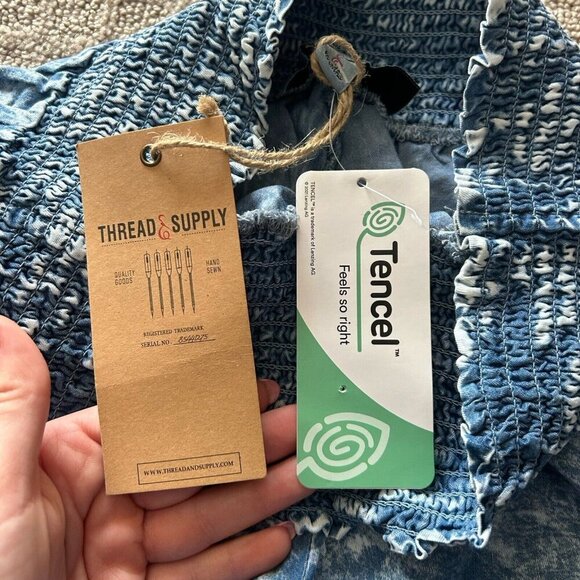 Thread & Supply Elastic Waist Blue Flowy Shorts Womens Size Small S Summer Pool - Picture 6 of 9